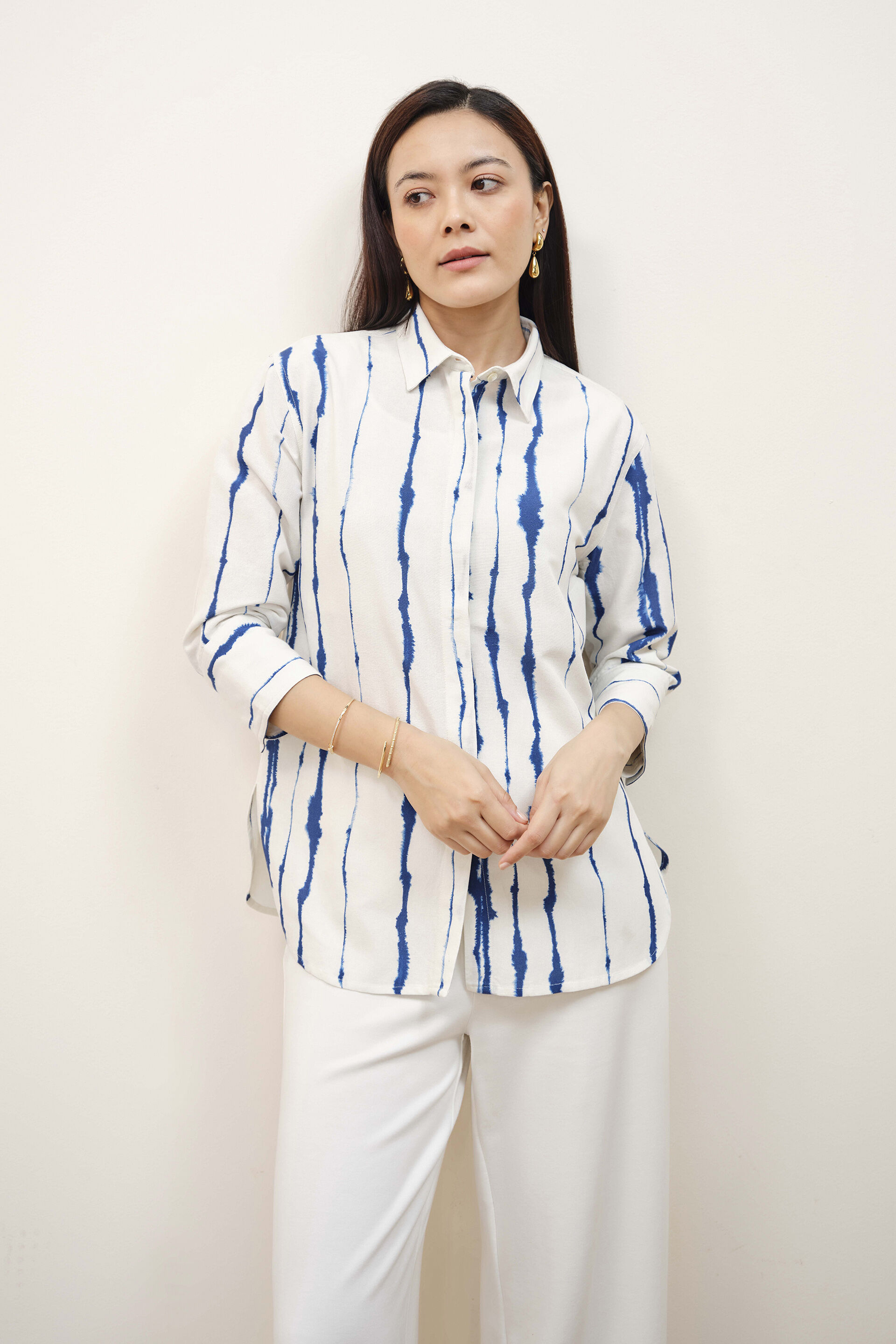 Indigo Tie-Dye Printed Shirt, Blue, image 1